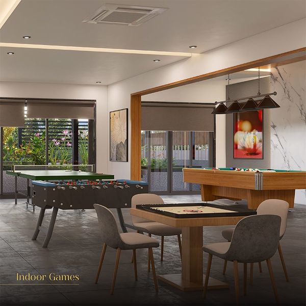 Indoor game area at SreeChaitanya Urban Abode, highlighting properties for sale in Hyderabad.