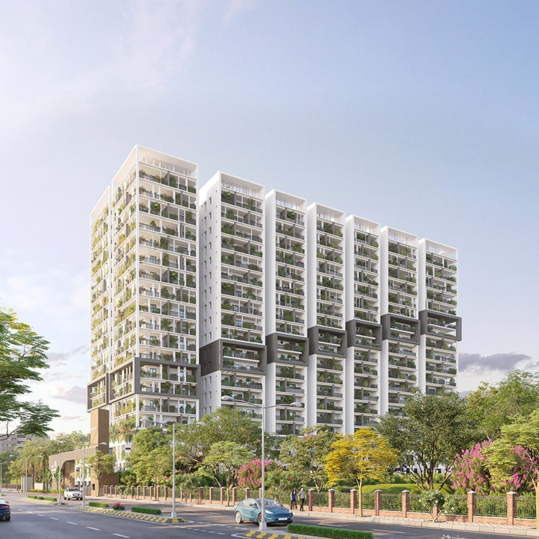 Low angle view of SreeChaitanya Urban Abode, highlighting affordable apartments in Hyderabad.